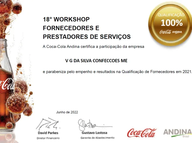 Certificado Coca-Cola Andina — Qualificação de Fornecedores 2021